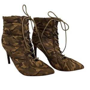 Cape Robbin Gigi-135-C Camo Puffer Lace Up Pointed Toe Stiletto Ankle Boots 10M